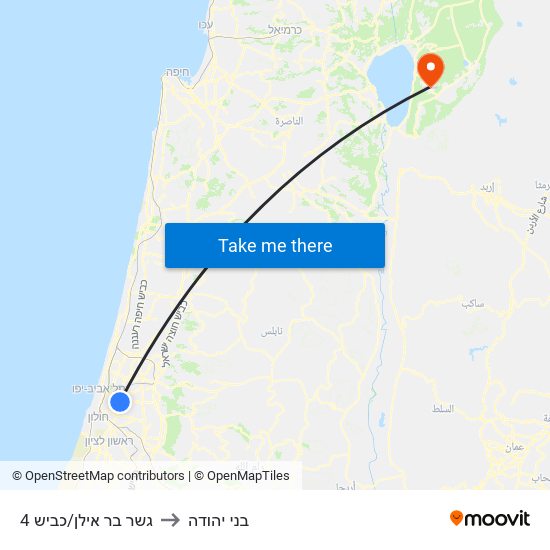 גשר בר אילן/כביש 4 to בני יהודה map