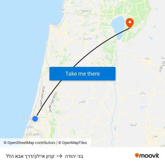 קניון איילון/דרך אבא הלל to בני יהודה map