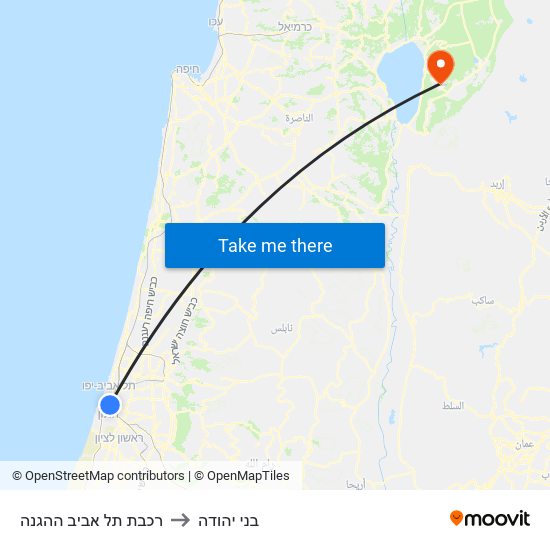 רכבת תל אביב ההגנה to בני יהודה map