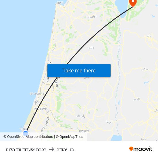 רכבת אשדוד עד הלום to בני יהודה map