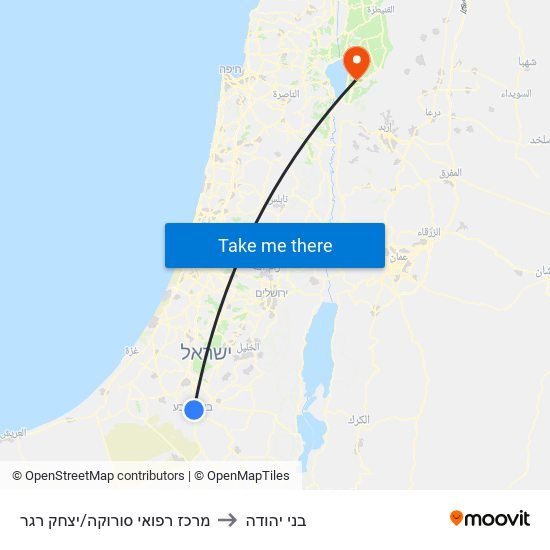 מרכז רפואי סורוקה/יצחק רגר to בני יהודה map