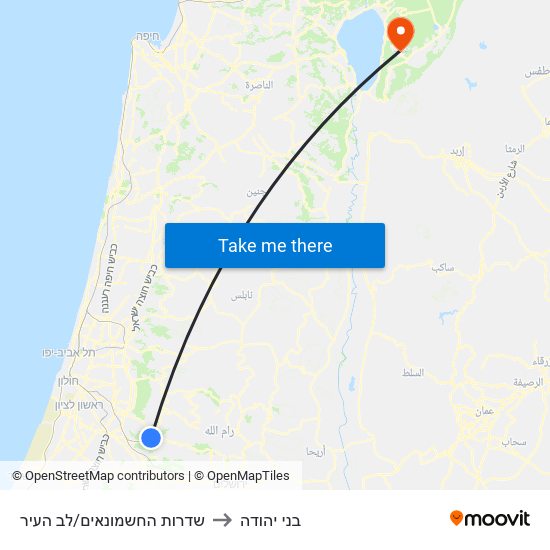 שדרות החשמונאים/לב העיר to בני יהודה map