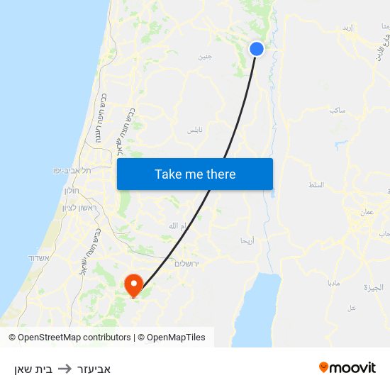 בית שאן to אביעזר map