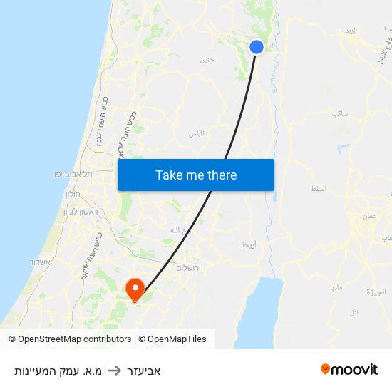 מ.א. עמק המעיינות to אביעזר map