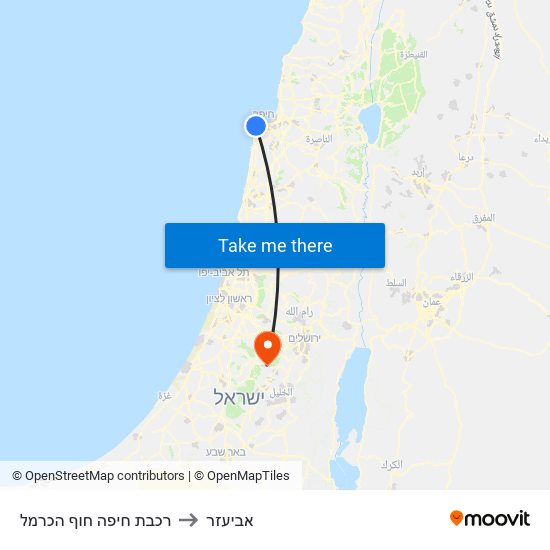 רכבת חיפה חוף הכרמל to אביעזר map