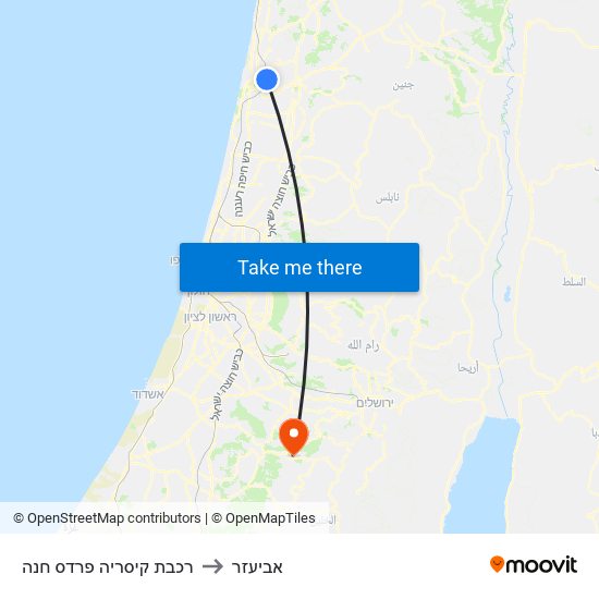 רכבת קיסריה פרדס חנה to אביעזר map