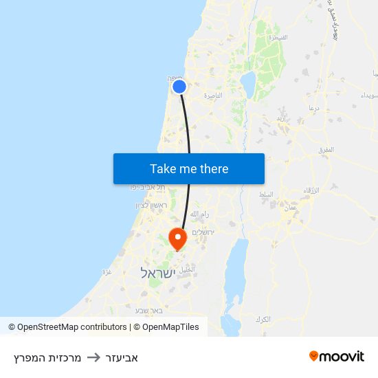 מרכזית המפרץ to אביעזר map