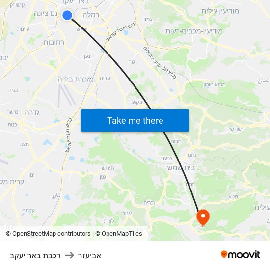 רכבת באר יעקב to אביעזר map
