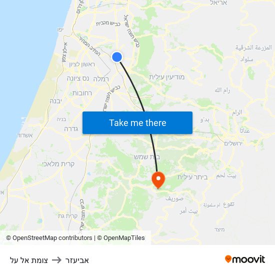 צומת אל על to אביעזר map