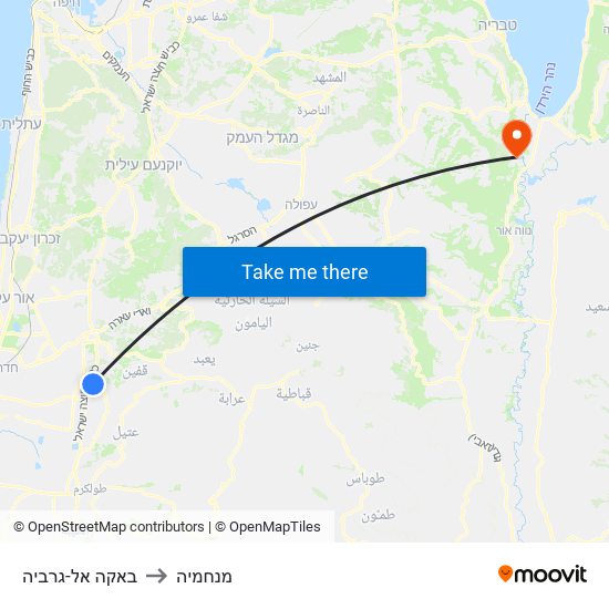 באקה אל-גרביה to מנחמיה map