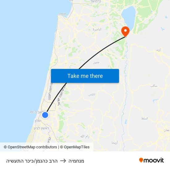 הרב כהנמן/כיכר התעשיה to מנחמיה map