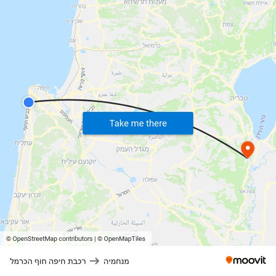 רכבת חיפה חוף הכרמל to מנחמיה map