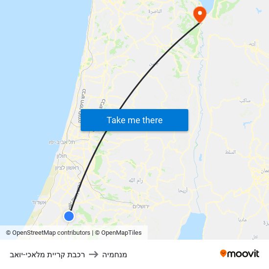 רכבת קריית מלאכי-יואב to מנחמיה map
