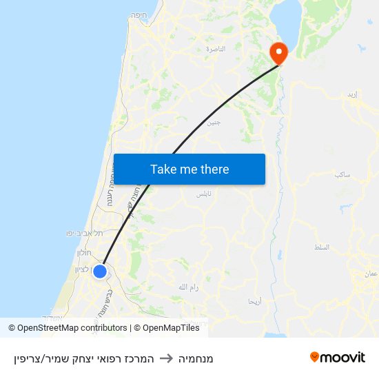 המרכז רפואי יצחק שמיר/צריפין to מנחמיה map