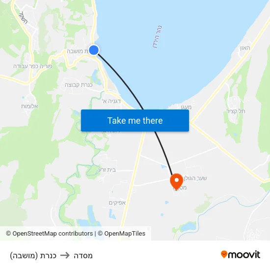 כנרת (מושבה) to מסדה map