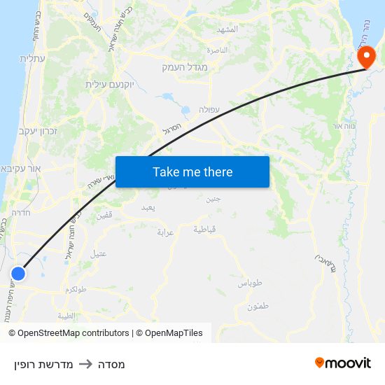 מדרשת רופין to מסדה map