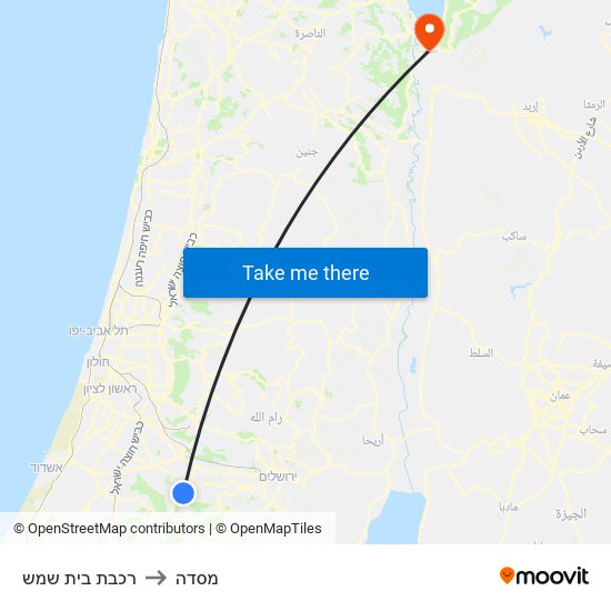 רכבת בית שמש to מסדה map