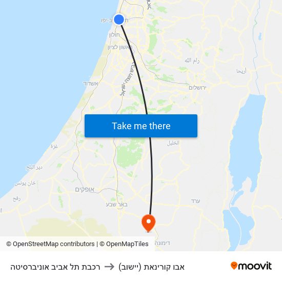רכבת תל אביב אוניברסיטה to אבו קורינאת (יישוב) map