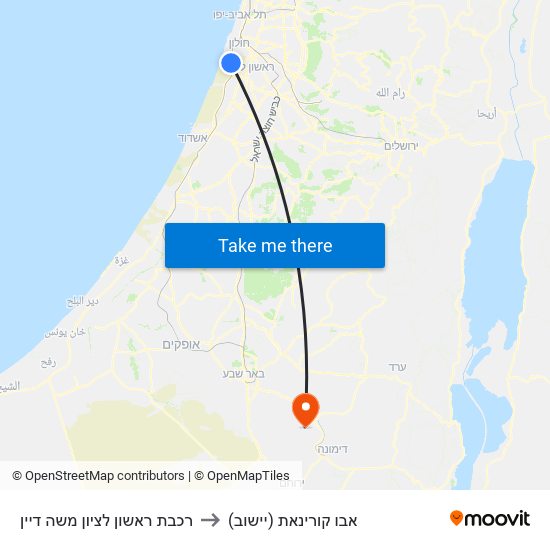 רכבת ראשון לציון משה דיין to אבו קורינאת (יישוב) map