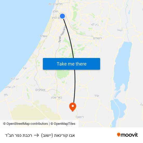 רכבת כפר חב"ד to אבו קורינאת (יישוב) map