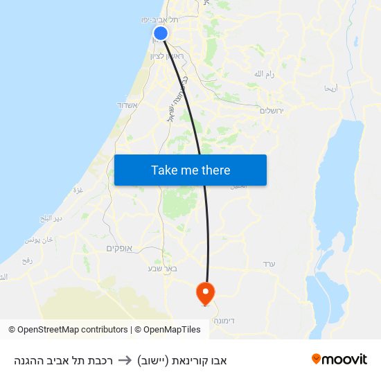 רכבת תל אביב ההגנה to אבו קורינאת (יישוב) map