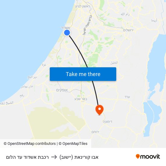 רכבת אשדוד עד הלום to אבו קורינאת (יישוב) map