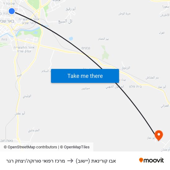 מרכז רפואי סורוקה/יצחק רגר to אבו קורינאת (יישוב) map