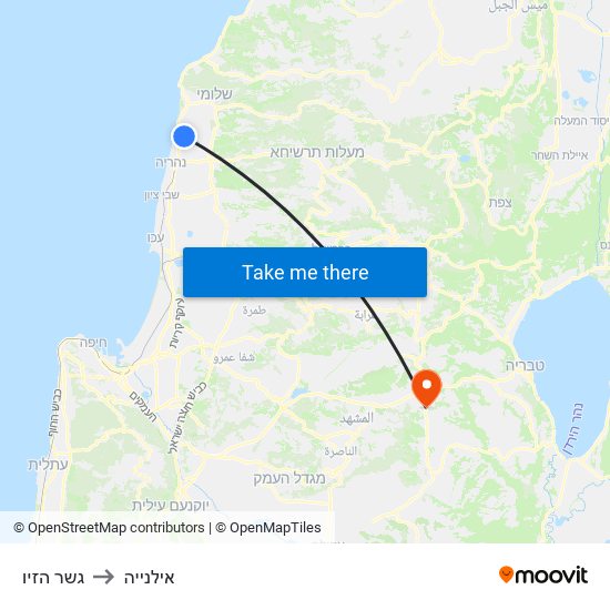 גשר הזיו to אילנייה map