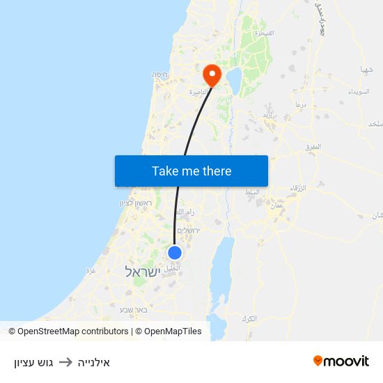 גוש עציון to אילנייה map