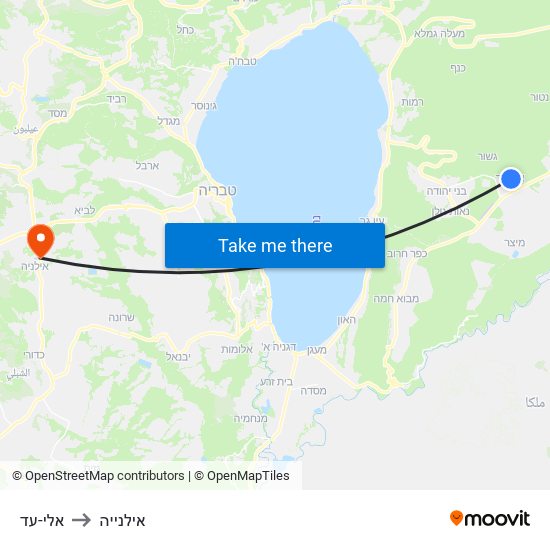 אלי-עד to אילנייה map