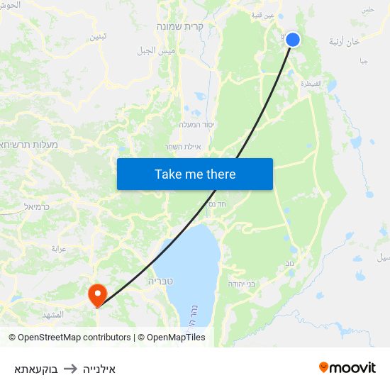 בוקעאתא to אילנייה map
