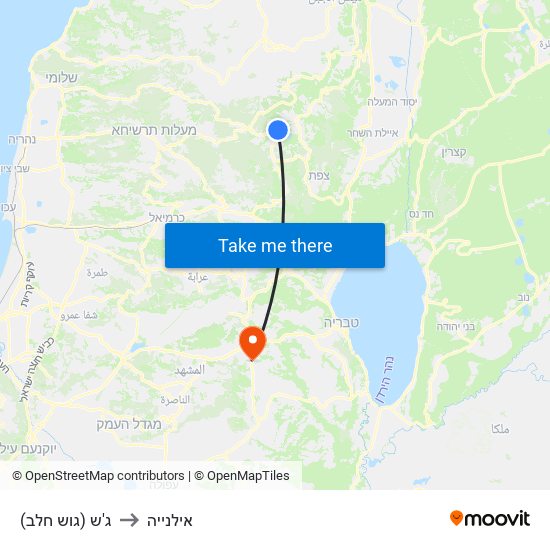 ג'ש (גוש חלב) to אילנייה map