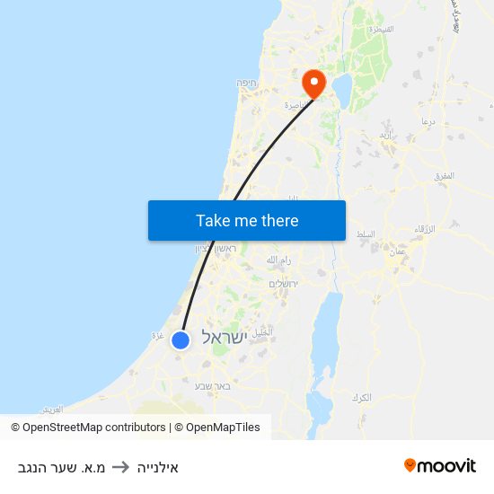 מ.א. שער הנגב to אילנייה map