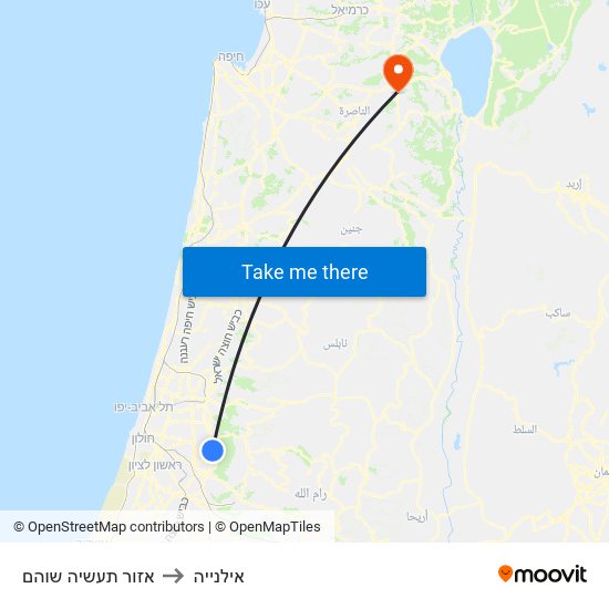 אזור תעשיה שוהם to אילנייה map