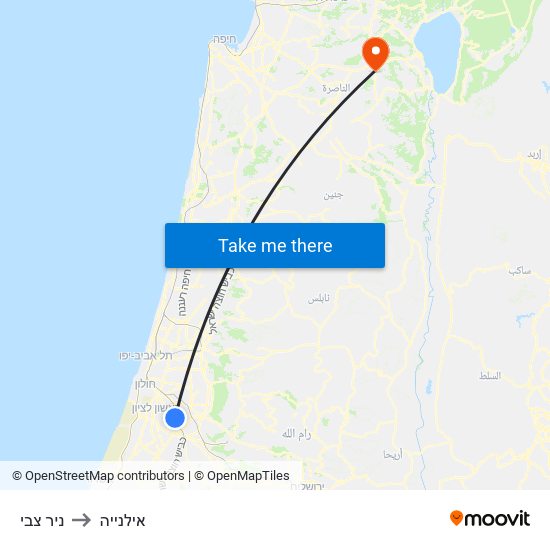 ניר צבי to אילנייה map