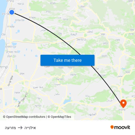 מזרעה to אילנייה map