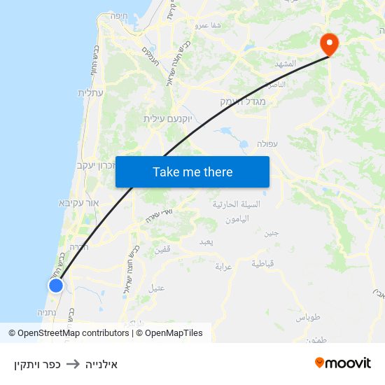 כפר ויתקין to אילנייה map