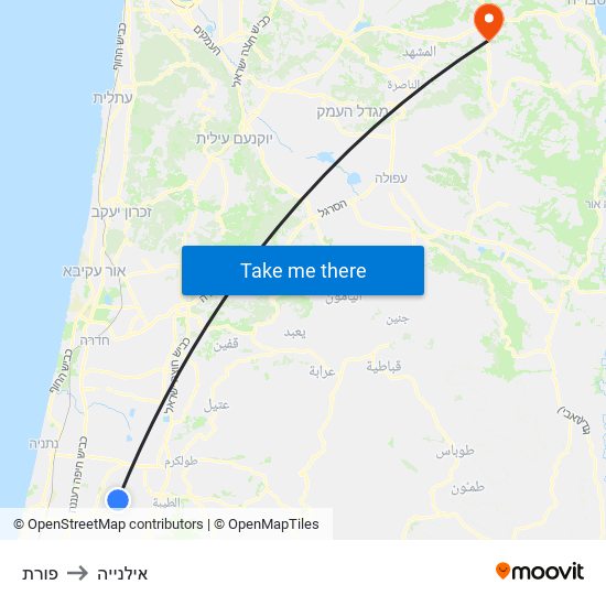 פורת to אילנייה map