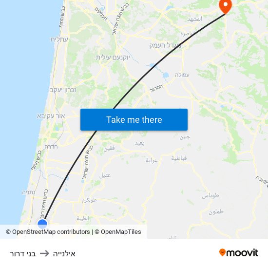 בני דרור to אילנייה map