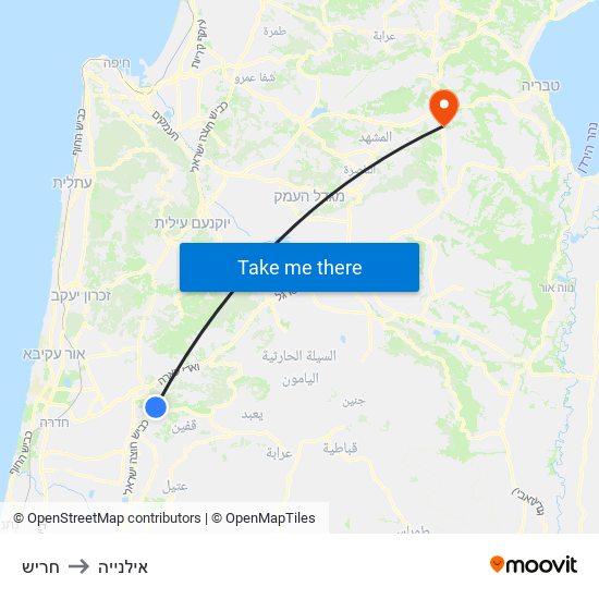 חריש to אילנייה map