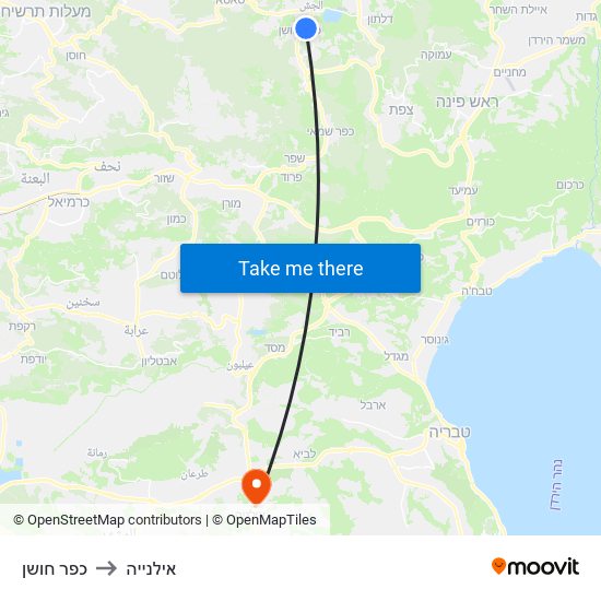 כפר חושן to אילנייה map