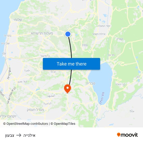 צבעון to אילנייה map