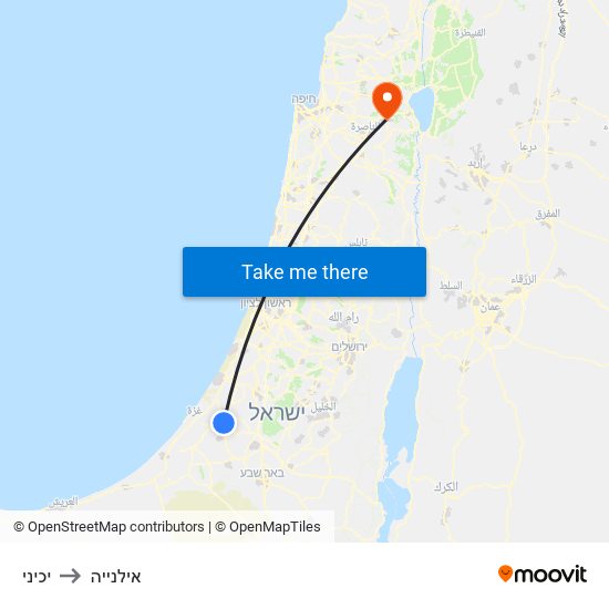 יכיני to אילנייה map