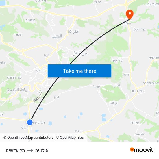 תל עדשים to אילנייה map