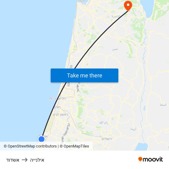 אשדוד to אילנייה map