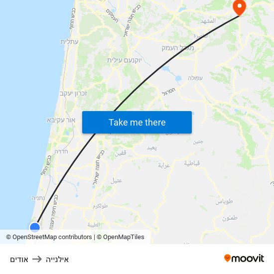 אודים to אילנייה map