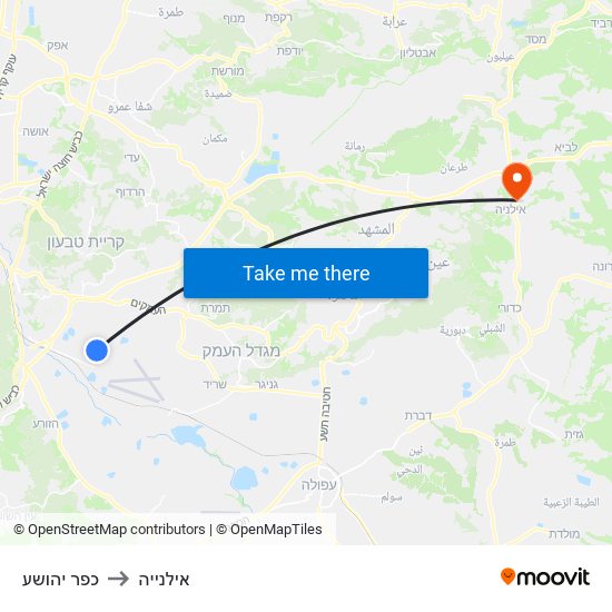 כפר יהושע to אילנייה map