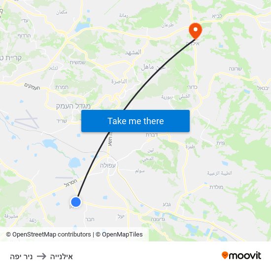 ניר יפה to אילנייה map