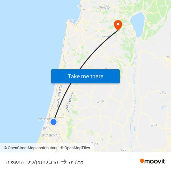 הרב כהנמן/כיכר התעשיה to אילנייה map