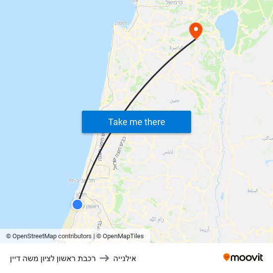 רכבת ראשון לציון משה דיין to אילנייה map